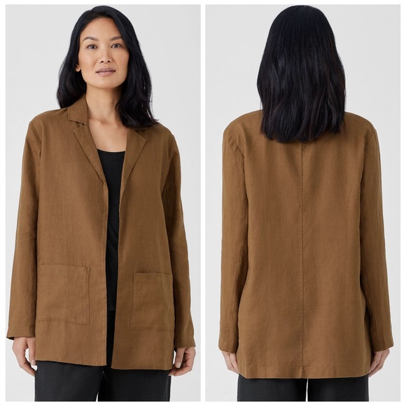 EILEEN FISHER L NEW Organic Linen Open Front Long Blazer in Bronze Office Casual - Picture 10 of 12